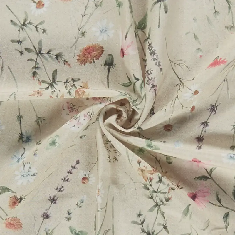 Echt Mischgewebe Leinenlook Blumen Print