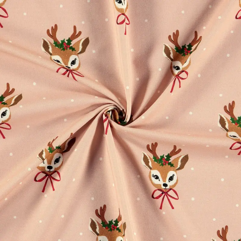 Baumwolljersey mit Stretch, sienna rose mit Rentieren Markenware