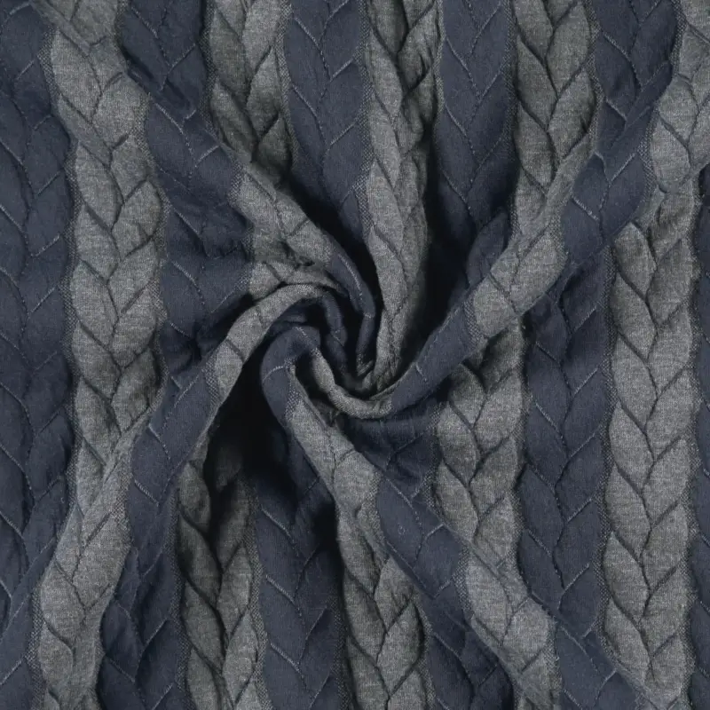 Double Jersey mit Zopfmuster-Effekt blau/grau Schneller Versand