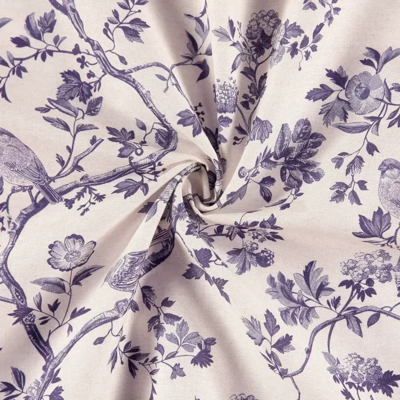 Top-Preis Leinen-Look Blau mit Baum u. Vogel