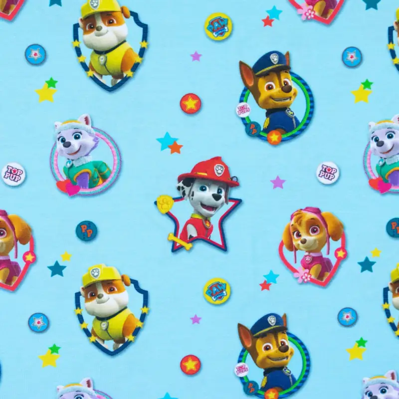 Preisreduziert Baumwolljersey Digitaldruck Paw Patrol Hundemarken hellblau