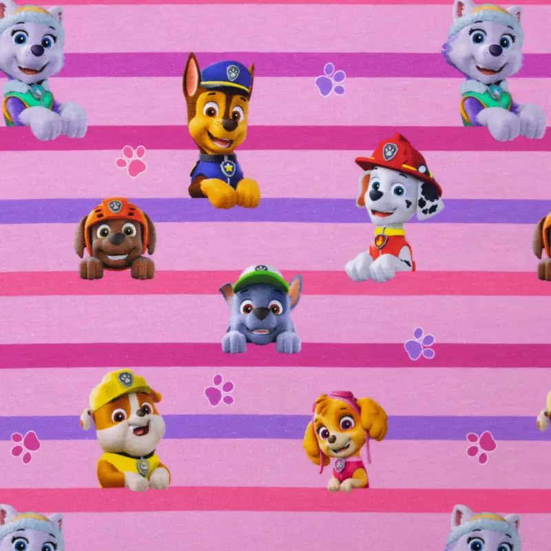 Baumwolljersey Digitaldruck Paw Patrol auf Streifen rosa Neue Kollektion