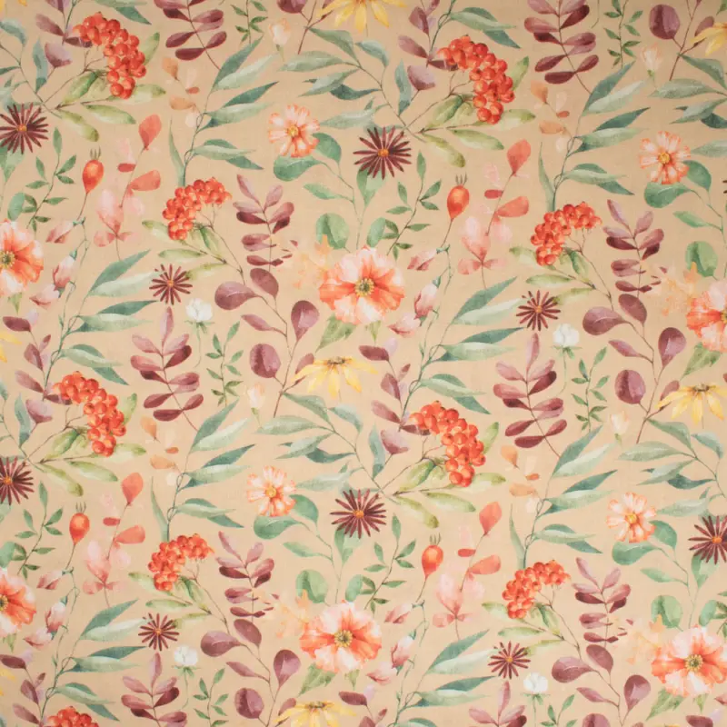 Baumwollstoff Cretonne Merzeresiert Blumenwiese beige Top-Preis