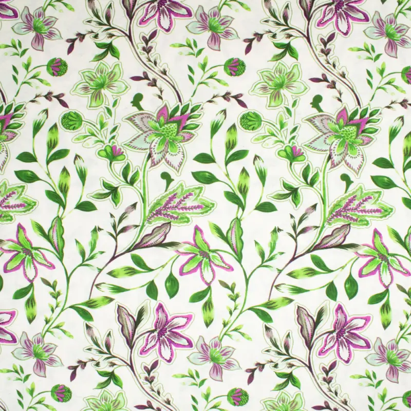 Viskose Leinen Stoff Blumensträucher grün Neue Kollektion