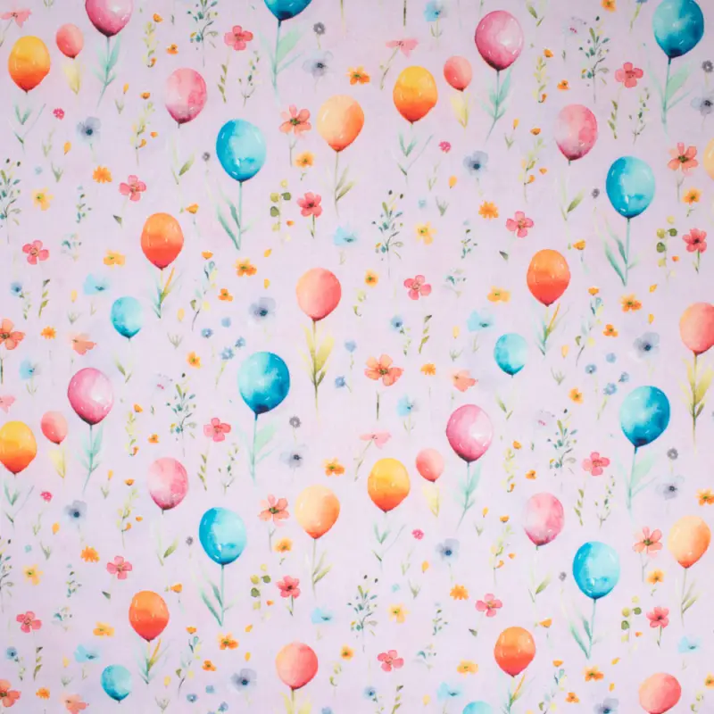 Baumwollstoff Cretonne Merzeresiert bunte Luftballons rosa Neue Kollektion