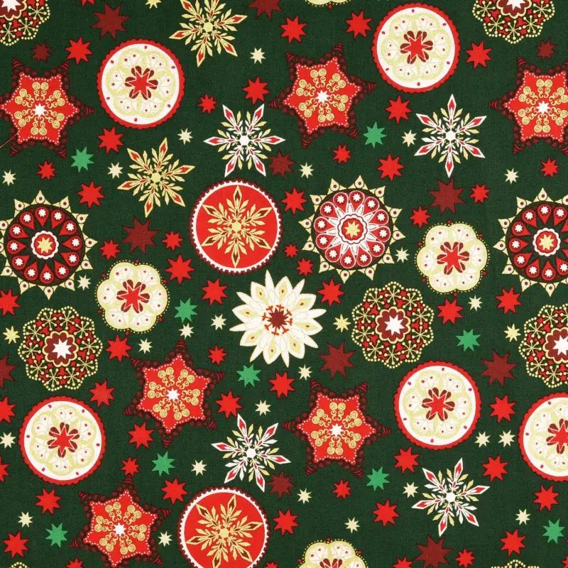 Baumwollstoff Popeline Weihnachtsmandala grün Neu