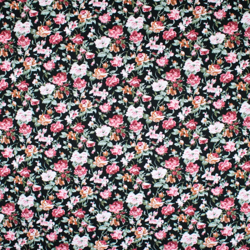 Baumwollstoff Popeline Rosen schwarz Aktuell