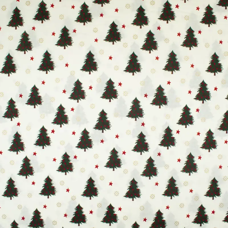 Baumwollstoff Popeline Weihnachtstannen natur Echt