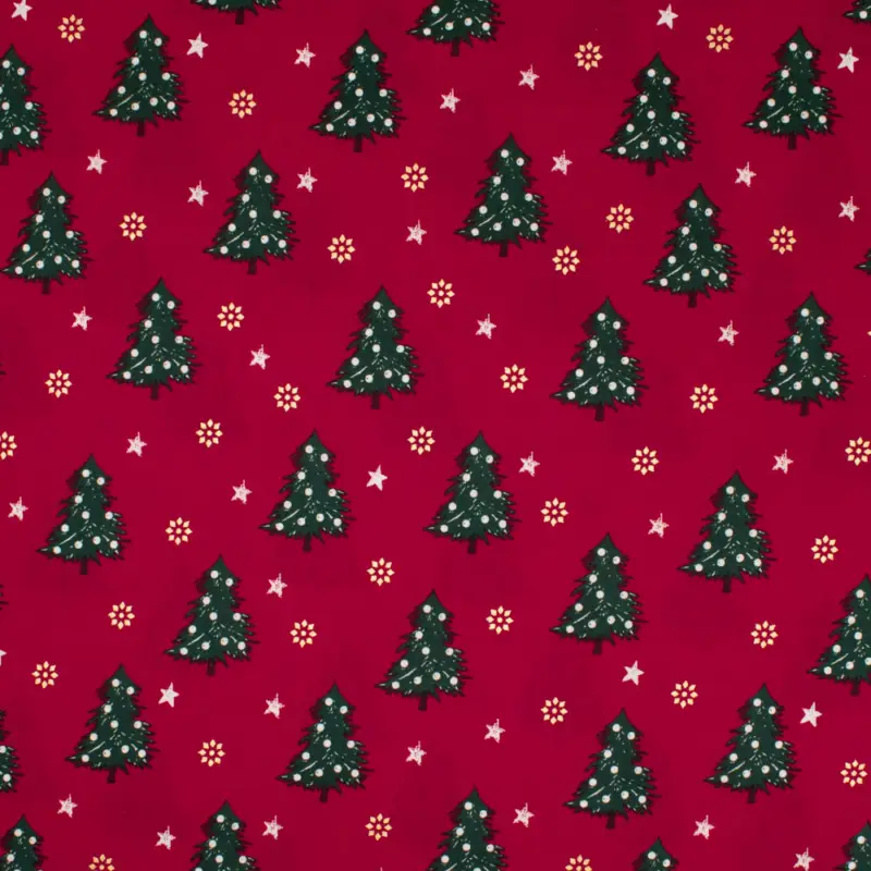 Zertifiziert Baumwollstoff Popeline Weihnachtstannen rot