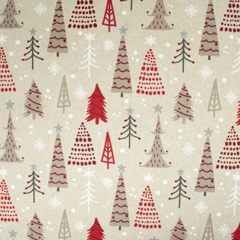 Sichere Zahlung Dekostoff Halbpanama Weihnachtsbäume beige