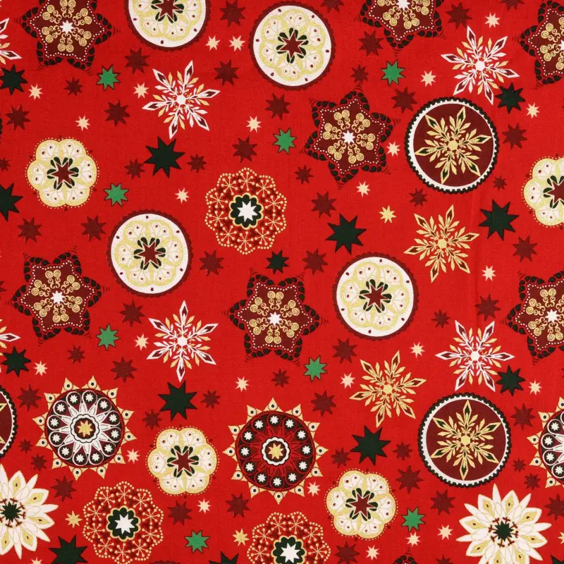 Aktuell Baumwollstoff Popeline Weihnachtsmandala rot
