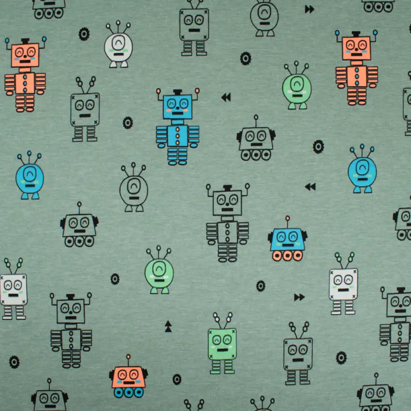 Baumwolljersey Roboter mint Neu