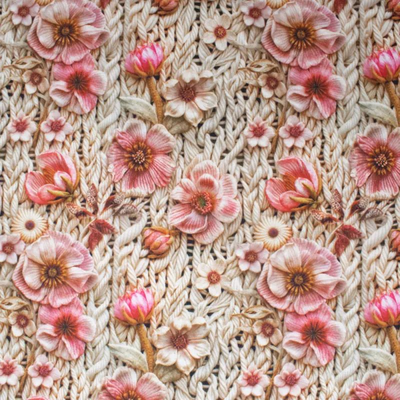 Alpenfleece Digitaldruck Blumen hellbeige Preiswert
