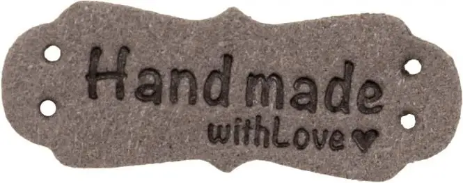 Markenware Kunstleder Label Handmade with Love 2 Stück grau
