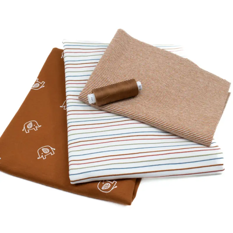 Direkt Vom Hersteller Nähpaket camel - Baumwolljersey Streifen & Babyelefanten je 0,5m dazu Bündchen 0,25m & Nähgarn