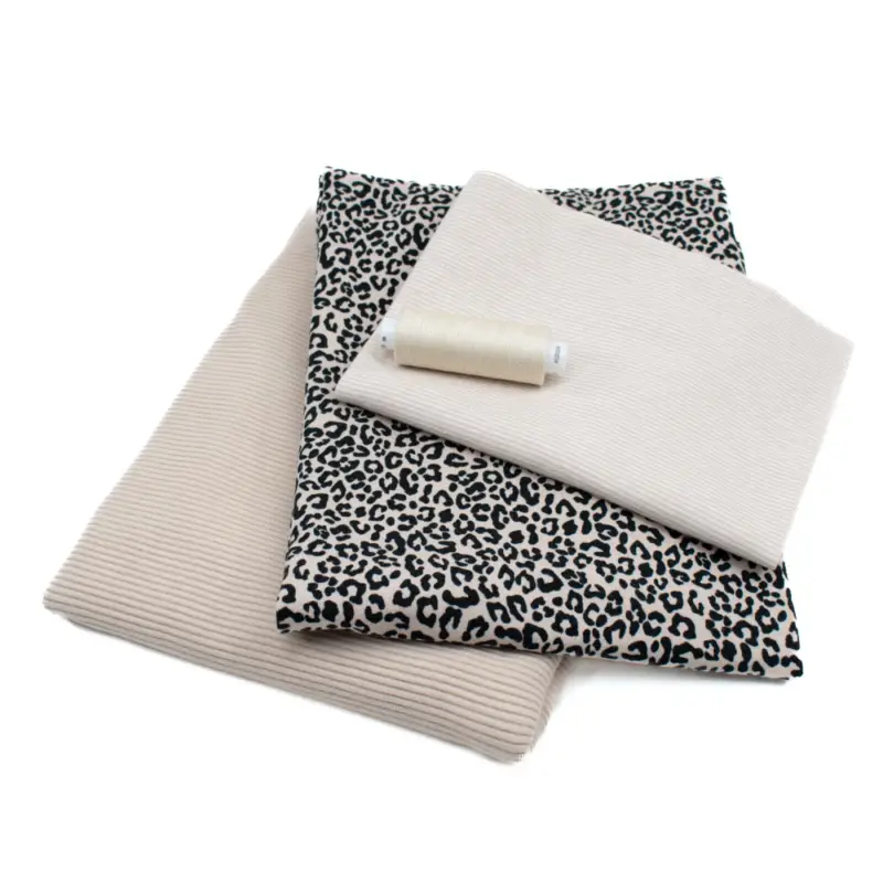 Solange Der Vorrat Reicht Nähpaket beige- Baumwolljersey gerippt uni & Animalprint je 0,5m dazu Bündchen 0,25m & Nähgarn