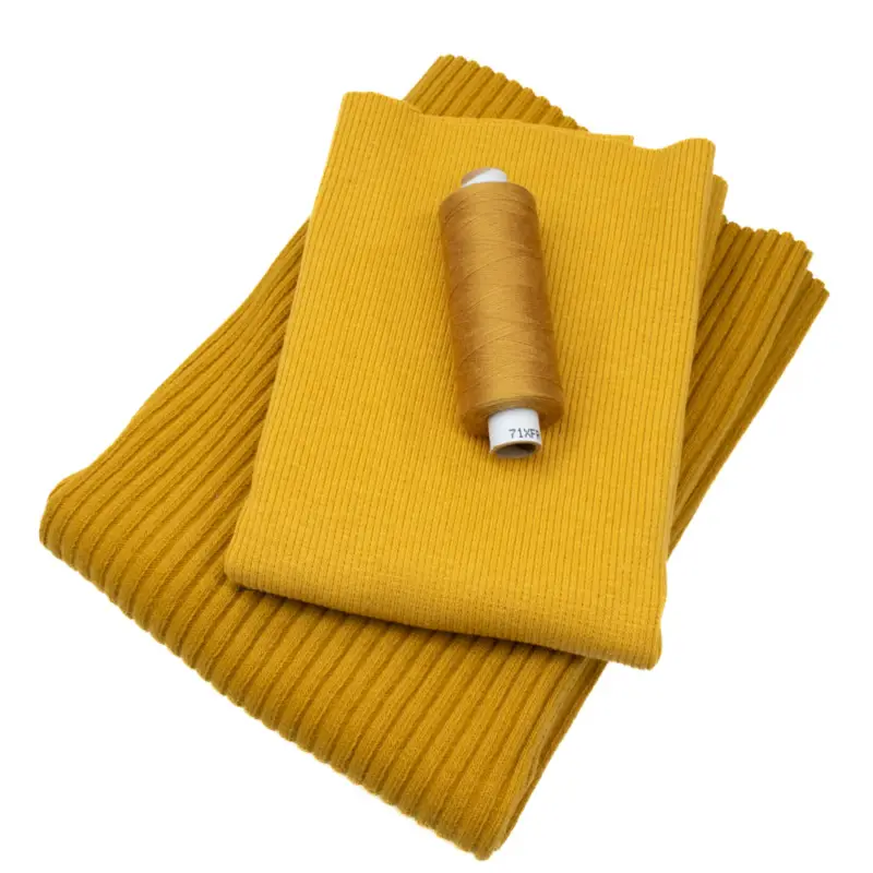 Stoffpaket Bündchen gob gerippt 35cm & fein gerippt 25cm mit Nähgarn senfgelb (70 cm Umfang) Knallerangebot