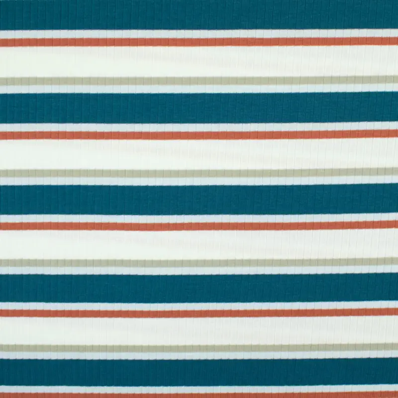 Baumwolljersey gerippt Stripes blau / terrakotta Nur Heute