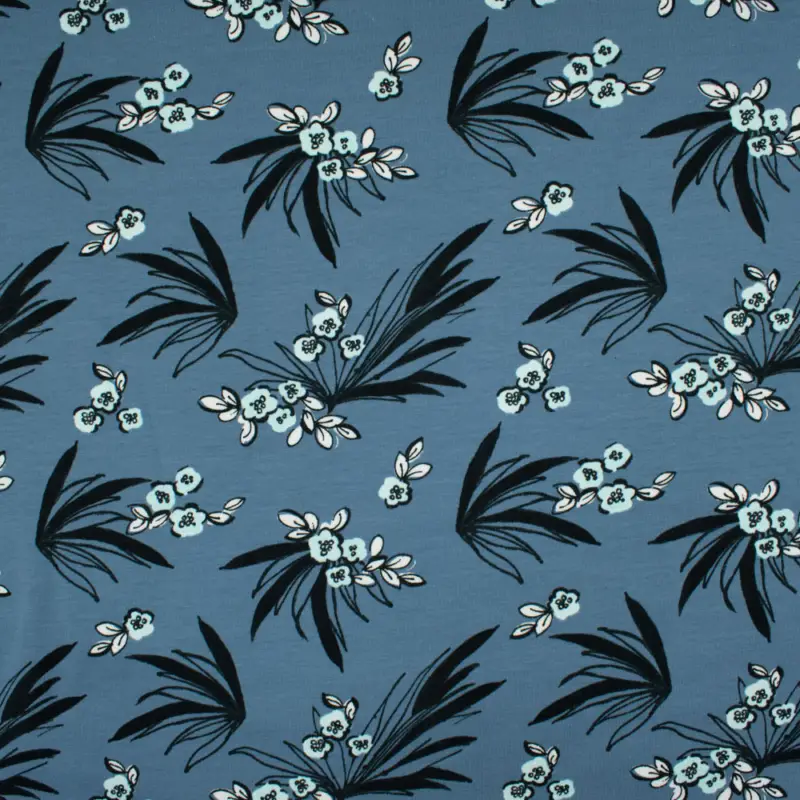 Preisreduziert French Terry angeraut Plants jeansblau