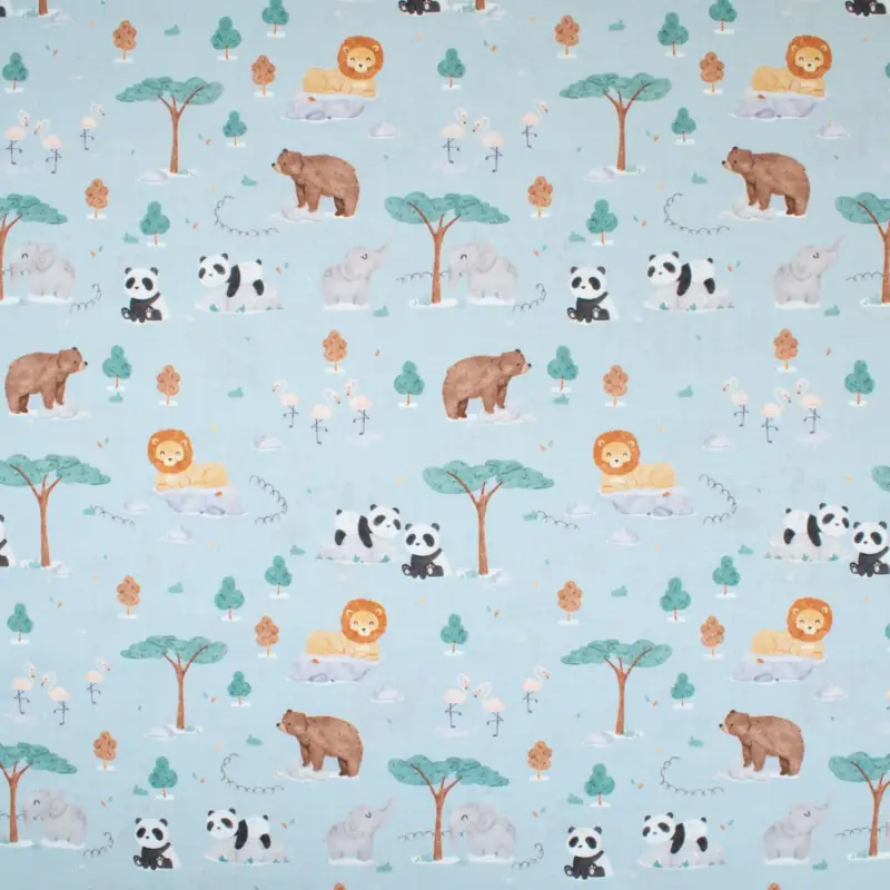 Baumwollstoff Digitaldruck Popeline Zoo Babytiere helljeansblau Ausverkauf