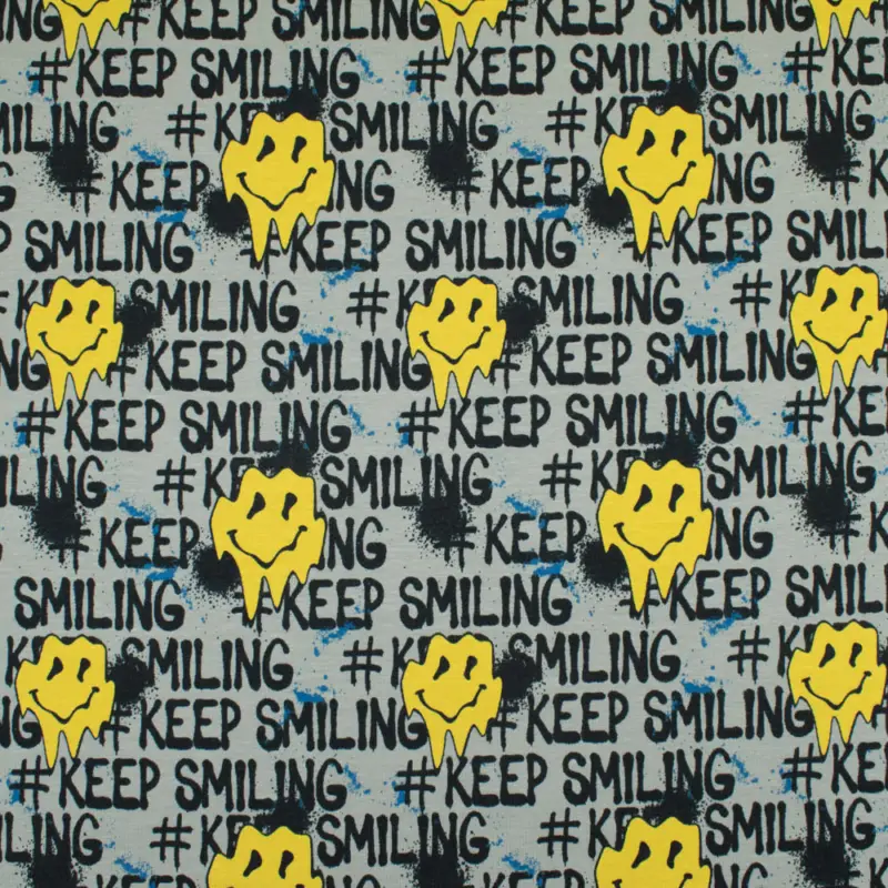 Baumwolljersey Keep Smiling grau Angebot