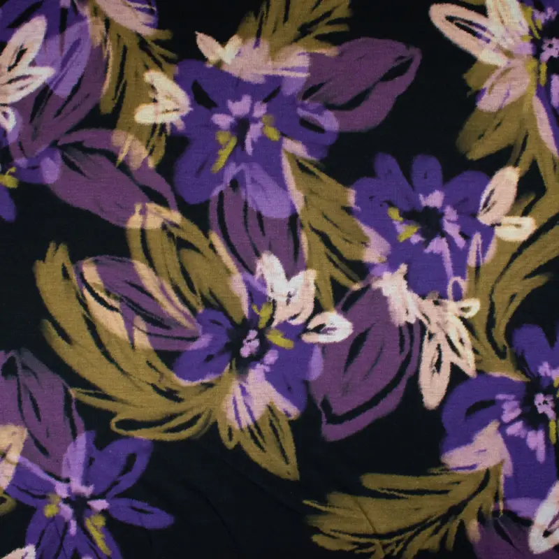 Strickstoff Digitaldruck Blumen schwarz Versand Am Gleichen Tag