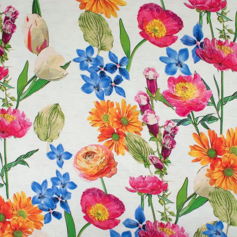 Rest 1,20 Meter - Viskose Leinen Blumen natur Top-Seller
