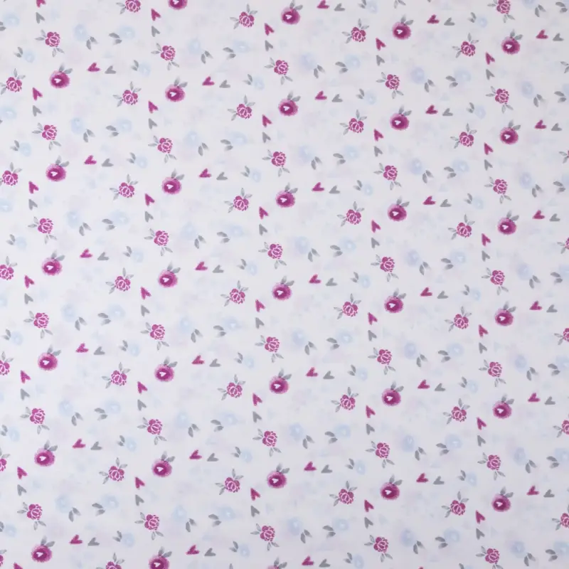 Angebot Rest 1,00 Meter - Baumwollstoff Blumen & Herzen weiß