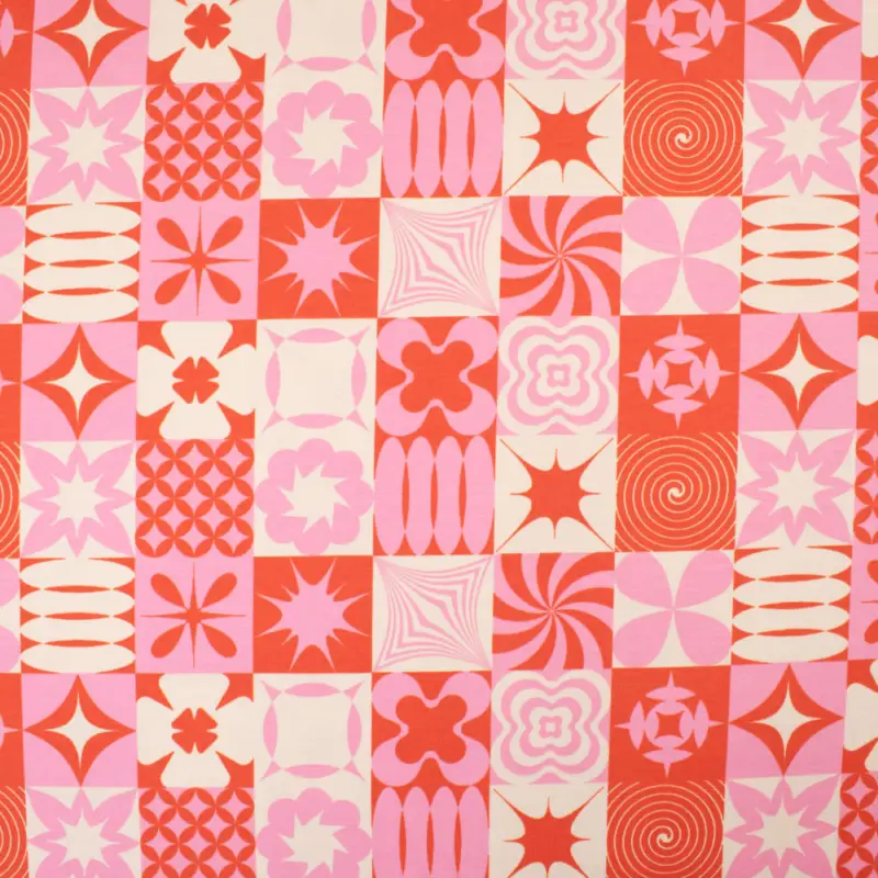 Baumwolljersey Patchwork Muster Retro rosa Neue Ware