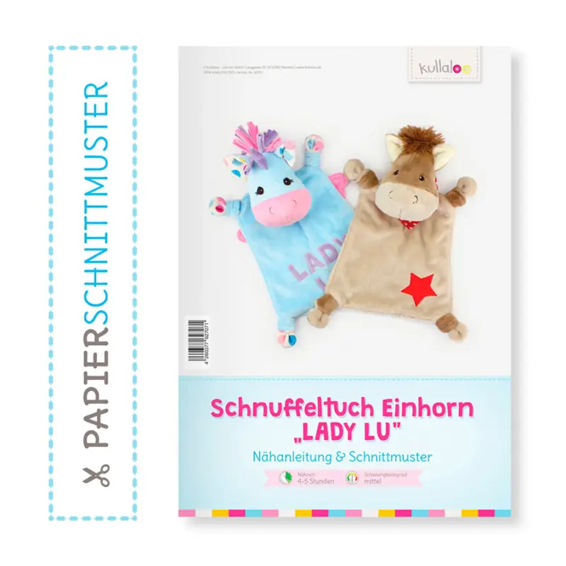 Sichere Zahlung Kullaloo Booklet Schnuffeltuch "Einhorn Lady Lu" Schnittmust