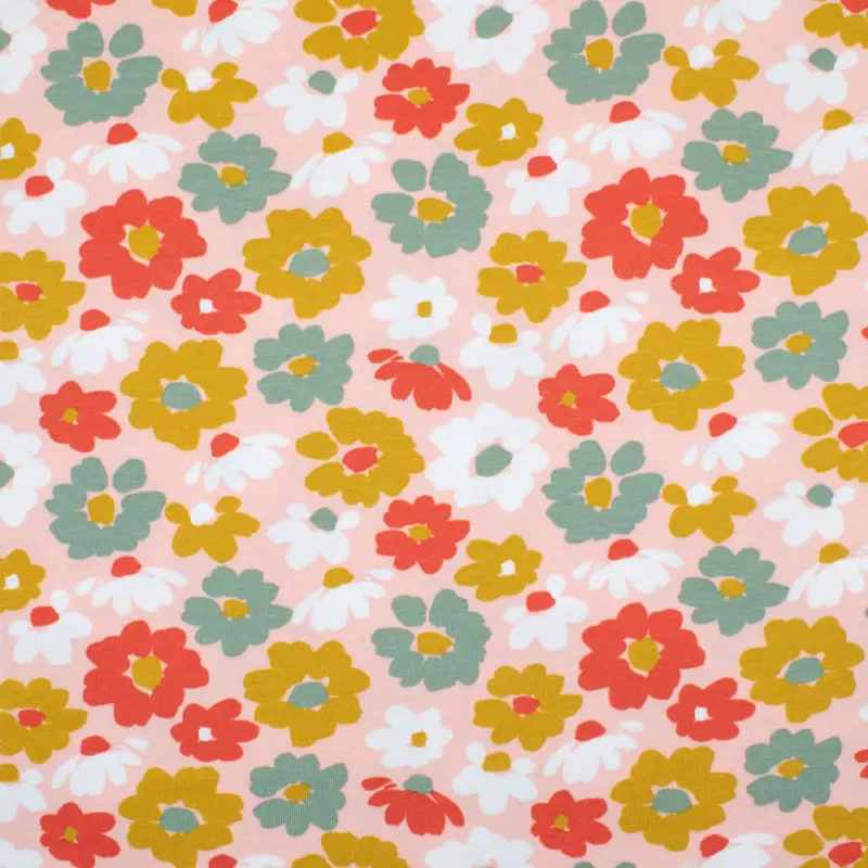 Baumwolljersey Blumen rosa Preiswert