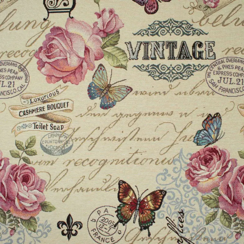 Beliebt Gobelin Stoff Vintage Rosen natur