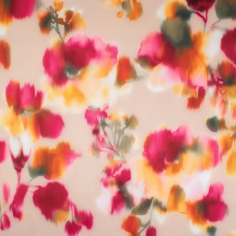 Viskosestretch Twill Digitaldruck Blumen apricot Neue Ware