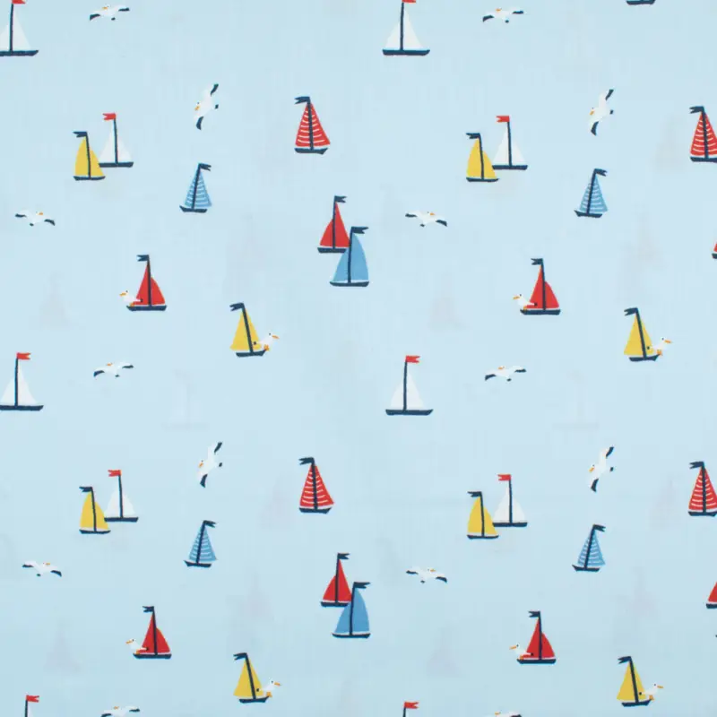 Baumwollstoff Popeline Segelboote blau Wochenendangebot