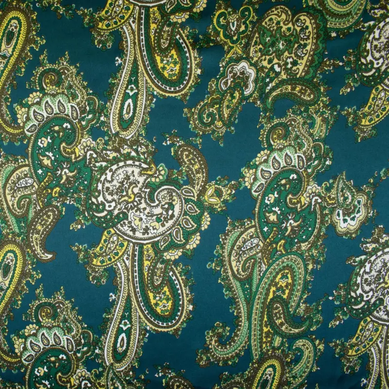 Satin Stoff Paisely petrol Echt
