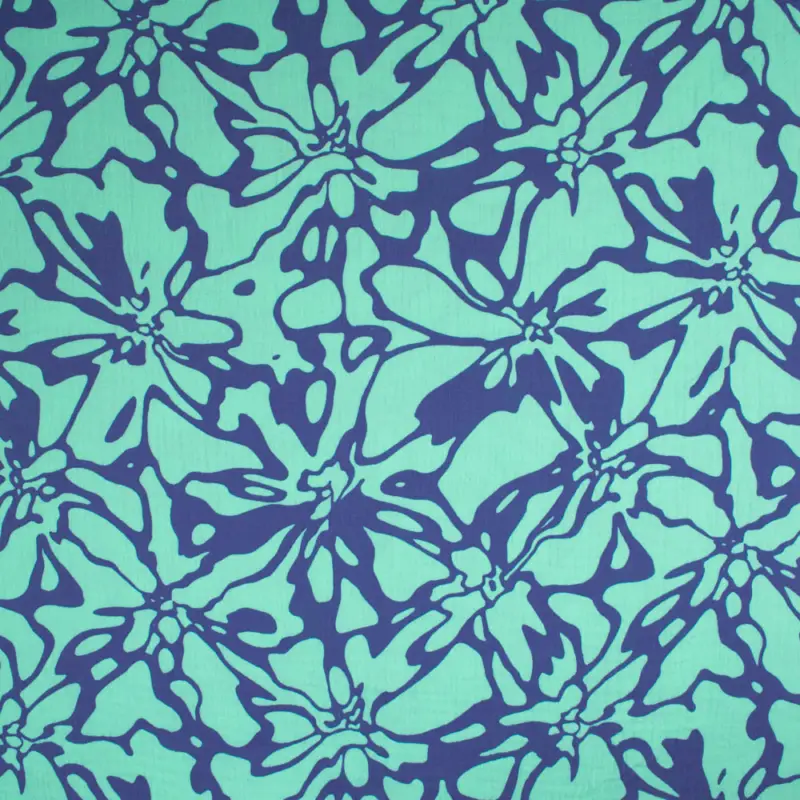 Baumwoll Double Gauze Musselin Abstrakte Blumen türkis Markenware