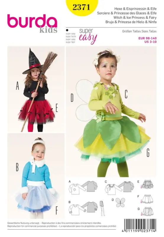 Begrenztes Angebot Schnittmuster "Burda" Kostüm Fasching Karneval Hexe & Eisprinzessin 2371