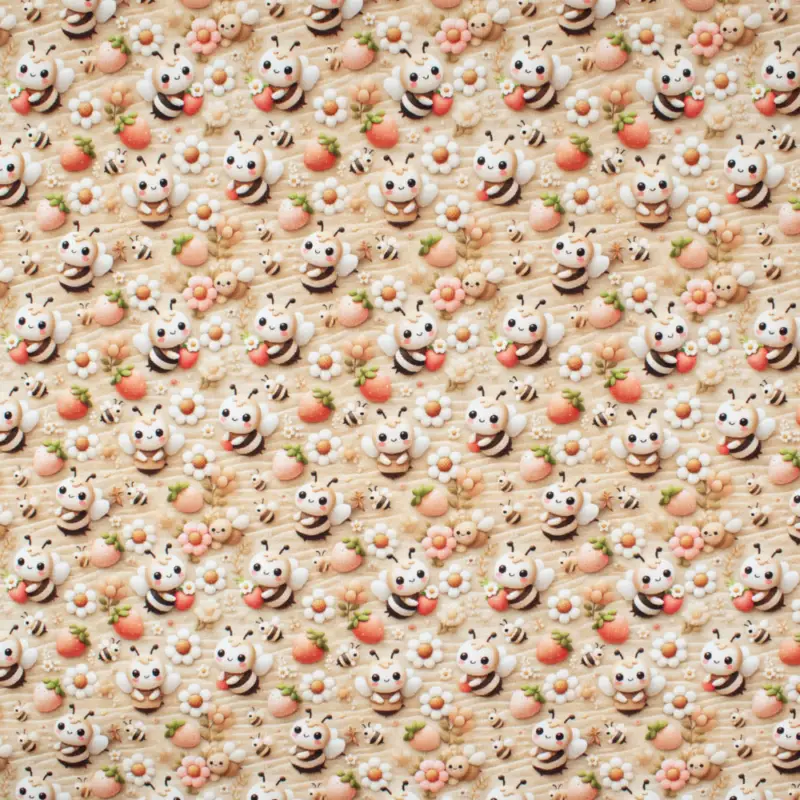Baumwolljersey Digitaldruck Bienen & Blumen beige Abverkauf