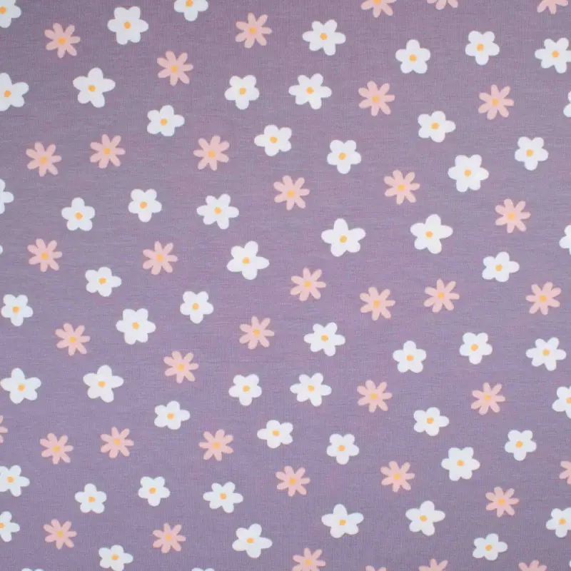 Baumwolljersey Blüten mauve Rabatt