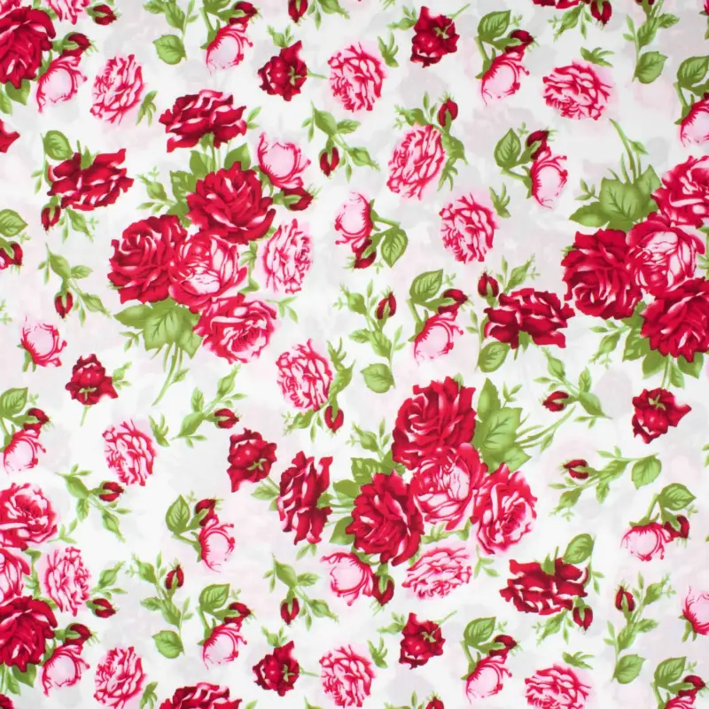 Baumwollstoff Popeline große Rosen weiß Aktuell