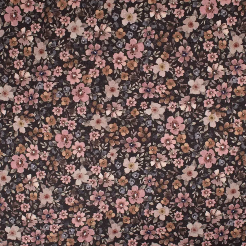 Baumwolljersey Digitaldruck Blüten braun Expressversand