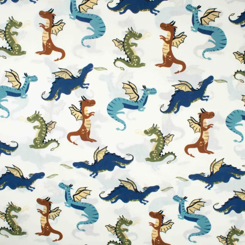 Baumwollstoff Popeline Drachen natur Neuheit