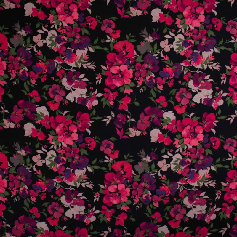 Sale Viskosestoff Ecovero Digitaldruck Blumen schwarz