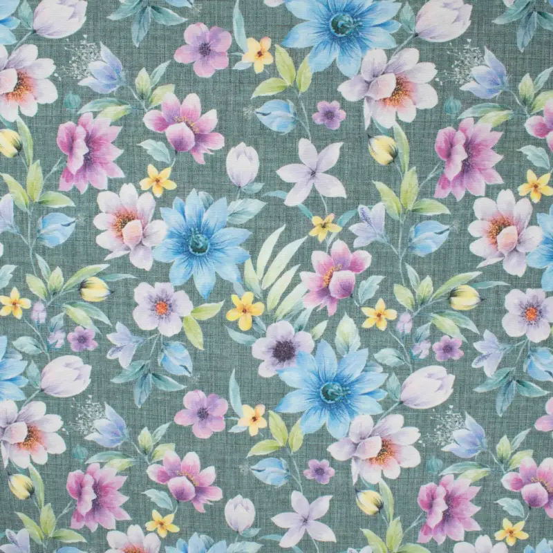 Dekostoff Blumen oliv Rabatt