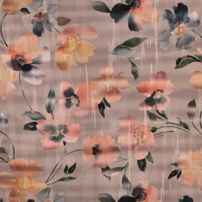 Baumwollsatin Digitaldruck Blumen apricot Preiswert