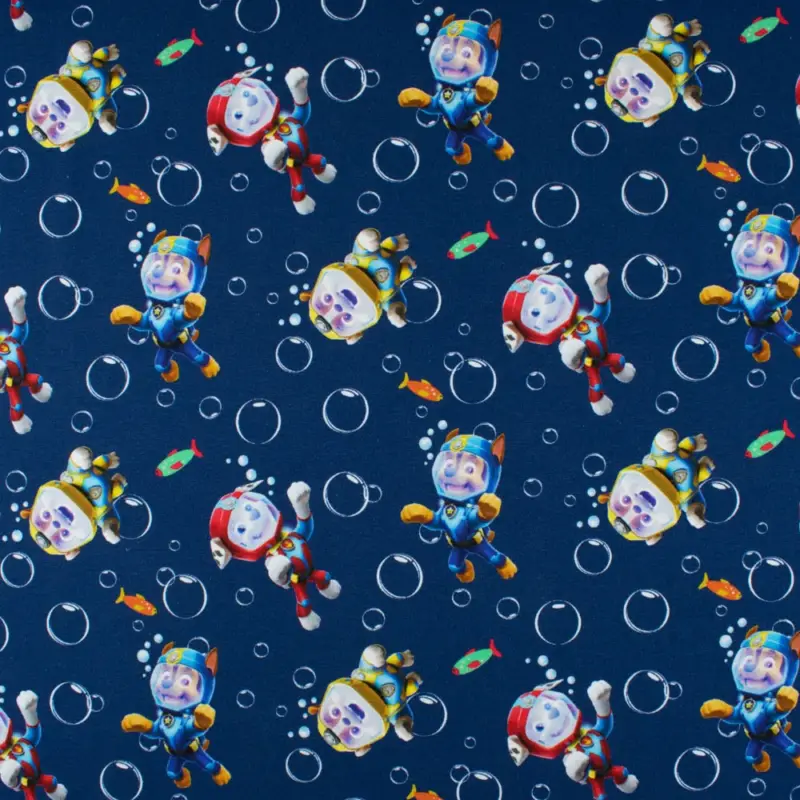 Rest 1,20 Meter - Baumwolljersey Digitaldruck Paw Patrol Taucheinsatz Echt