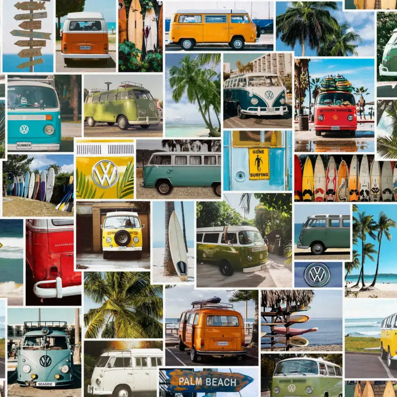 Dekostoff Halbpanama Lizenz VW Bulli Bilder bunt Expressversand