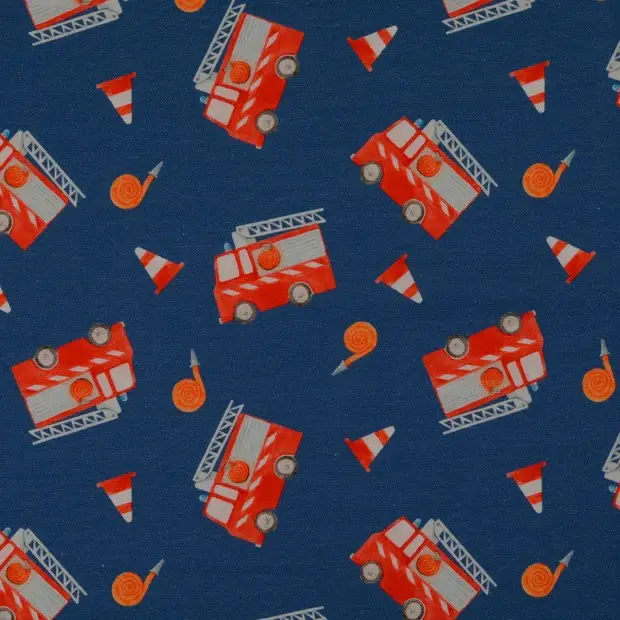 Baumwolljersey Digital Feuerwehrauto blau Knallerangebot