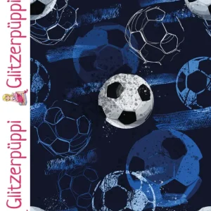 Baumwolljersey Fußball marine - Glitzerpüppi Super-Preis