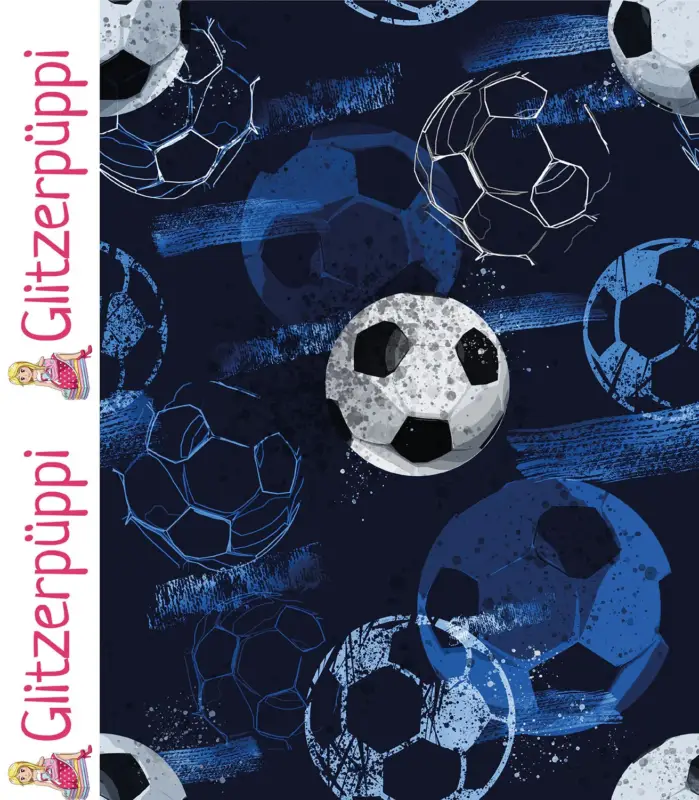 Baumwolljersey Fußball marine - Glitzerpüppi Super-Preis